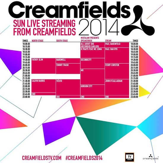 Creamfields 2014 TIMETABLE
