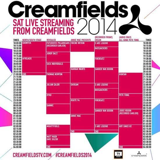 Creamfields 2014 TIMETABLE
