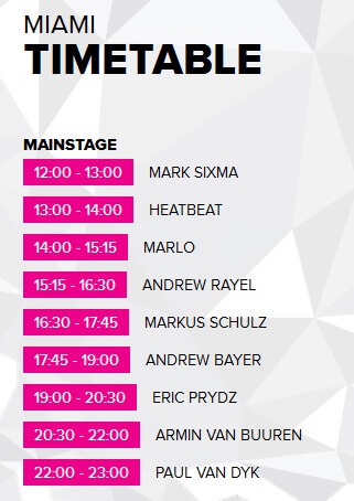 TIMETABLE z odbywającego się Ultra (scena ASOT)