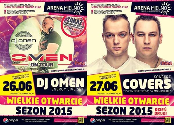 Arena Club Mielno - DJ OMEN (26.06.2015), KONCERT COVERS (27.06.2015)