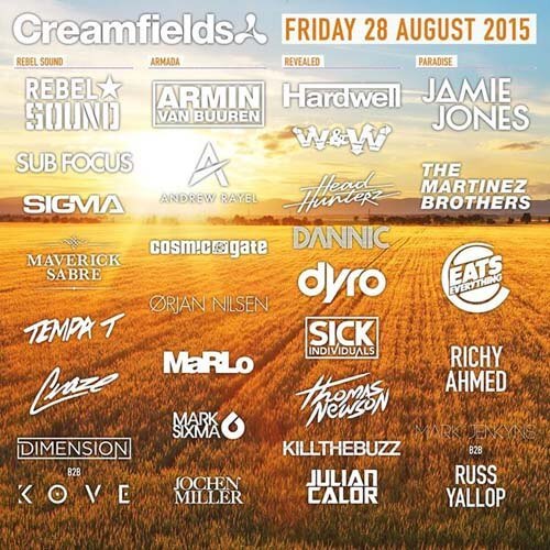 Creamfields 2015 LINEUP DJ'S