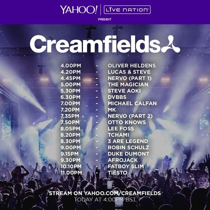 CREAMFIELDS - SUNDAY (30.08.2015) TIMETABLE DJ'S
