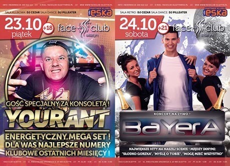 Face Club Olsztyn - DJ Yourant (23.10 - Piątek), Koncert Bayera (24.10 - Sobota)