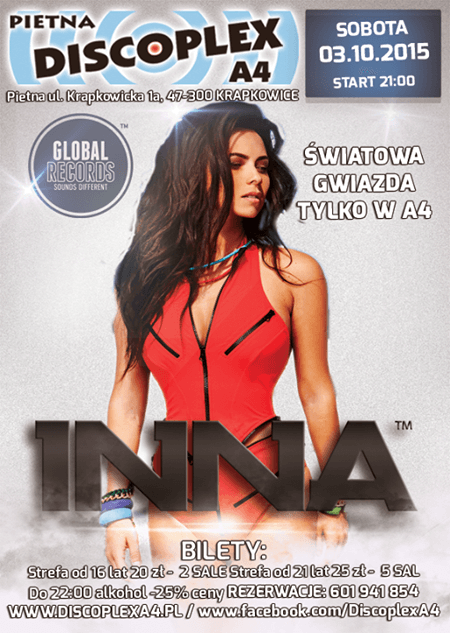 Discoplex A4 Pietna - INNA (Światowa Gwiazda w Klubie) 03.10.2015