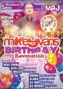 MIKE EVANS BDAY PARTY Club REVOLUTION Sanok (DJ Roobs, Acid Luke, Meszi, DJ R06, DJ Bridge) 2015-05-01