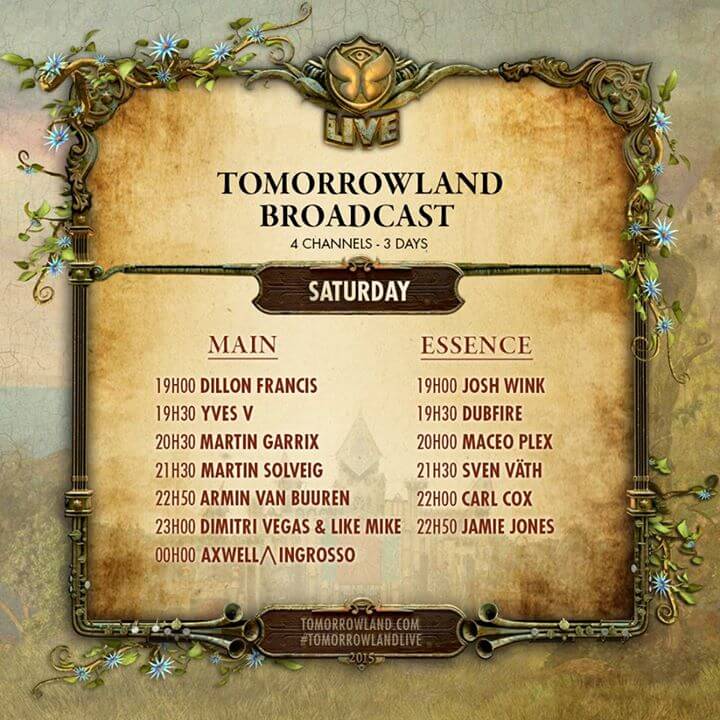 Tomorrowland 2015 - TIMETABLE SOBOTA (SATURDAY)