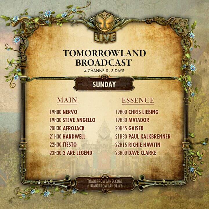 Tomorrowland 2015 - TIMETABLE NIEDZIELA (SUNDAY)