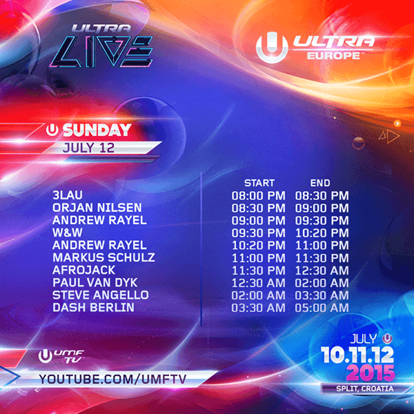 Ultra Europe 2015 Timetable DJs (Sunday)