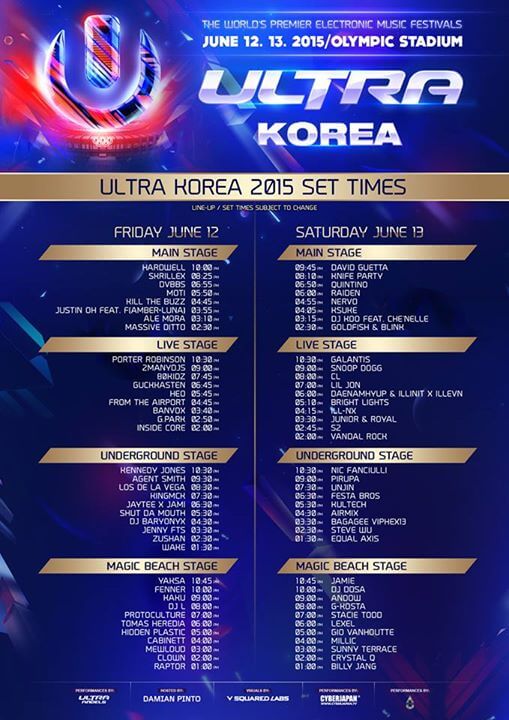 Ultra Korea 2015 - SET TIMES (Timetable DJ's)