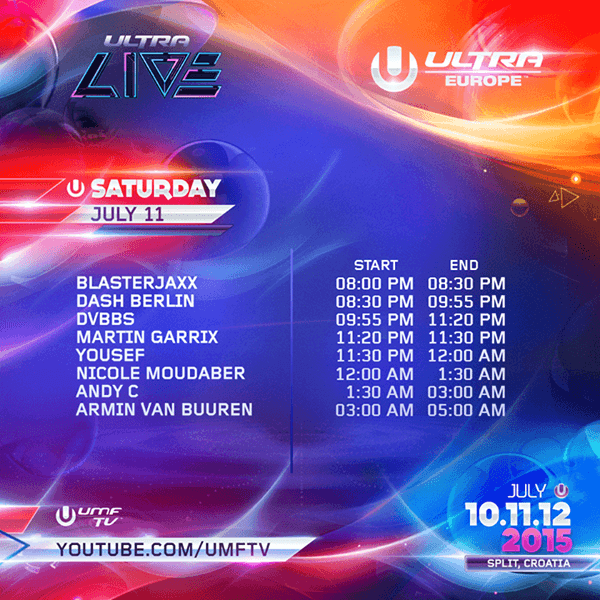 Ultra Europe 2015 (Saturday) Timetable DJs