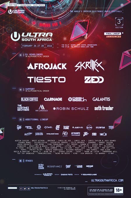 Ultra South Africa 2016 - Oficjalny LINEUP DJs
