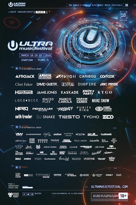 Ultra Music Festival, Miami - Floryda (18/19/20.03.2016) LINEUP DJS