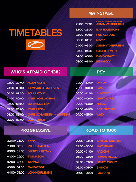 Lista timetable djs na ASOT Utrecht 2018