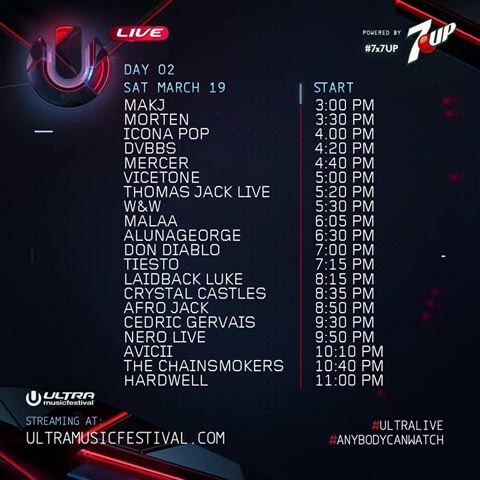 ULTRA LIVE - SATURDAY (19 MARCH) TIMETABLE