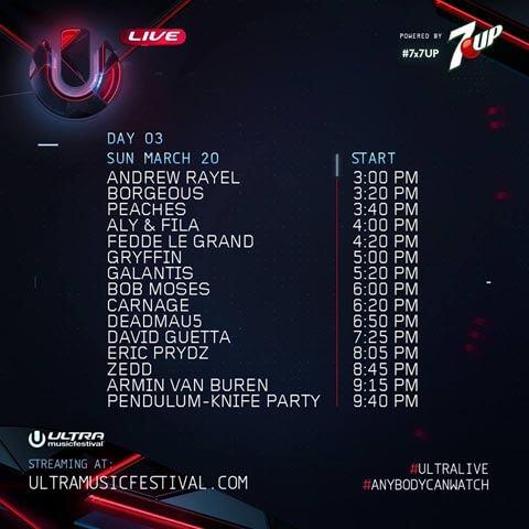 ULTRA LIVE - SUNDAY (20 MARCH) TIMETABLE
