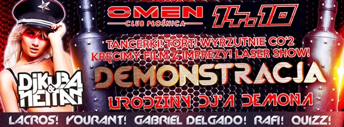 Demonstracja w Omen Płośnica - DJ Demon, Lacros, Yourant, Gabriel Delgado, Rafi, Quizz (14.10.2016)