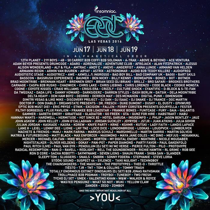 Electric Daisy Carnival - LAS VEGAS 2016 - FULL LINEUP DJS