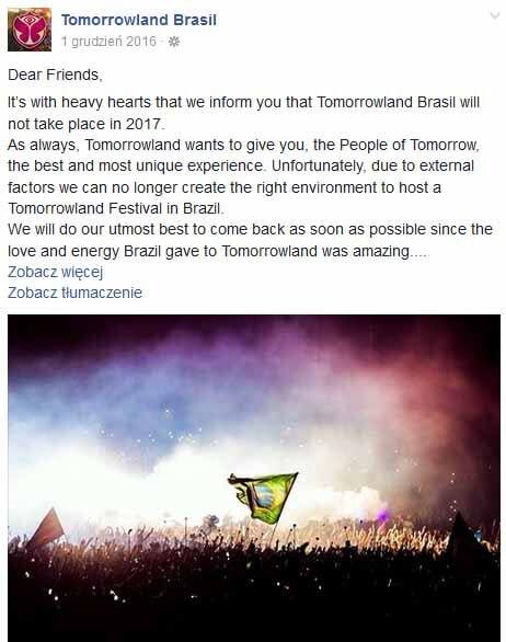 Tomorrowland Brasil - nie odbędzie się w roku 2017