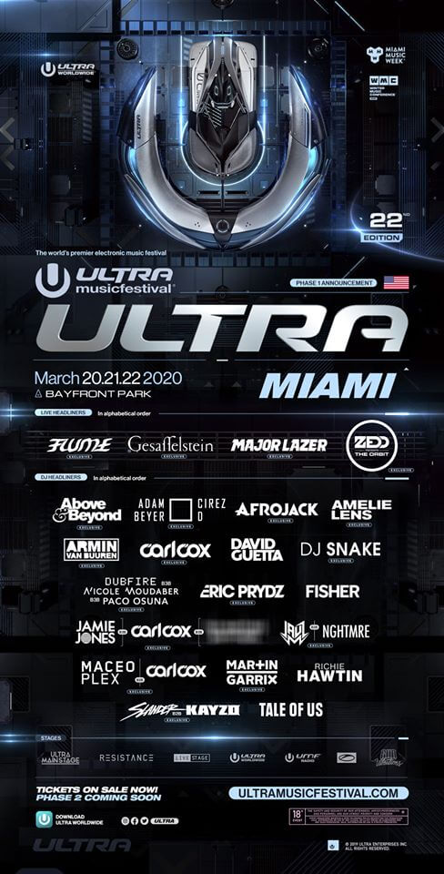 Ultra Music Festival 2020 - Pierwsza Faza LINEUP (DJ's)
